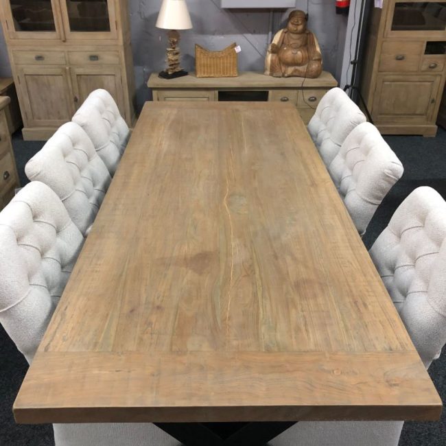 Kloostertafel Indoor - Inclusief X of U Poot - Oud Teakhout - 270 cm - WGXL Collection