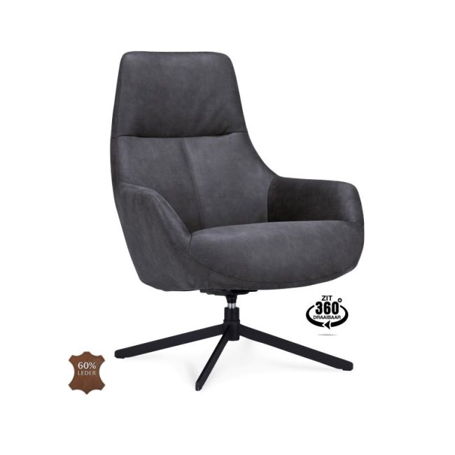 Fauteuil Couver - Microleder Bull - Antraciet - WGXL Collection - Wiegers XL meubels en tuinmeubelen