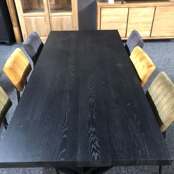 Eettafel Eiken Zwart - 220 cm - Eikenhout - Recht - WGXL Collection