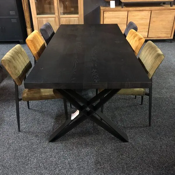 Eettafel Eiken Zwart - 220 cm - Eikenhout - Recht - WGXL Collection